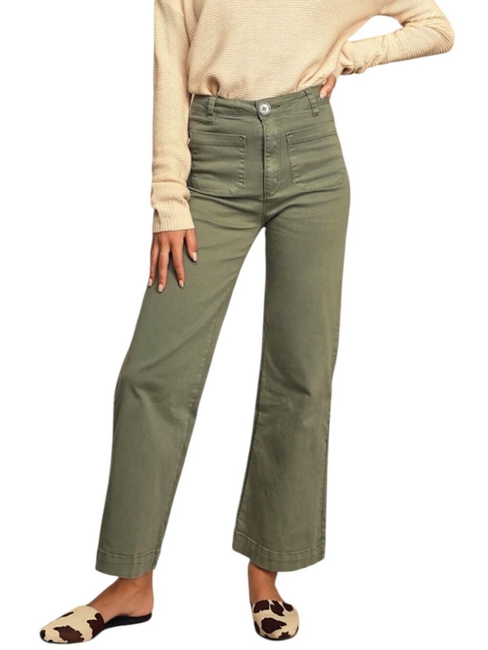 Rolla's Sailor Wide Leg Ankle Jeans Patch Pockets in Olive Green Size 27